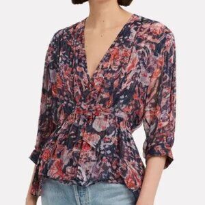 IRO Saola Floral Blouse Red Blue, Size Small
